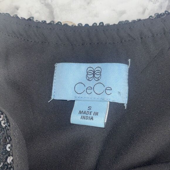 NWT NEW CeCe Rich Black Sequin Long Sleeve Dressy Party Top Size S - Picture 5 of 15